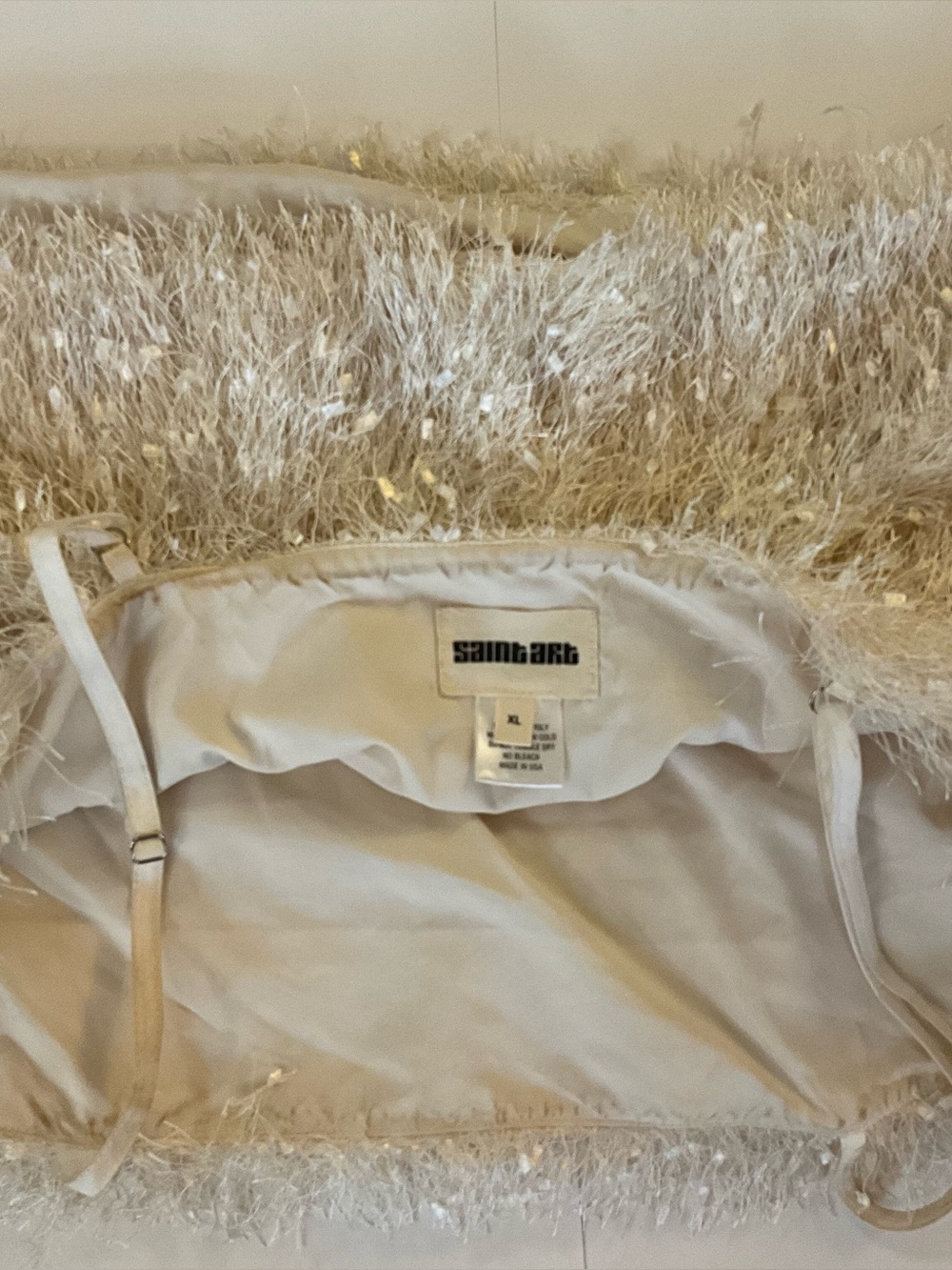 Cream Shaggy Tinsel Sequin Cami Crop Top Sparkly Holiday Festival XL - Picture 6 of 6